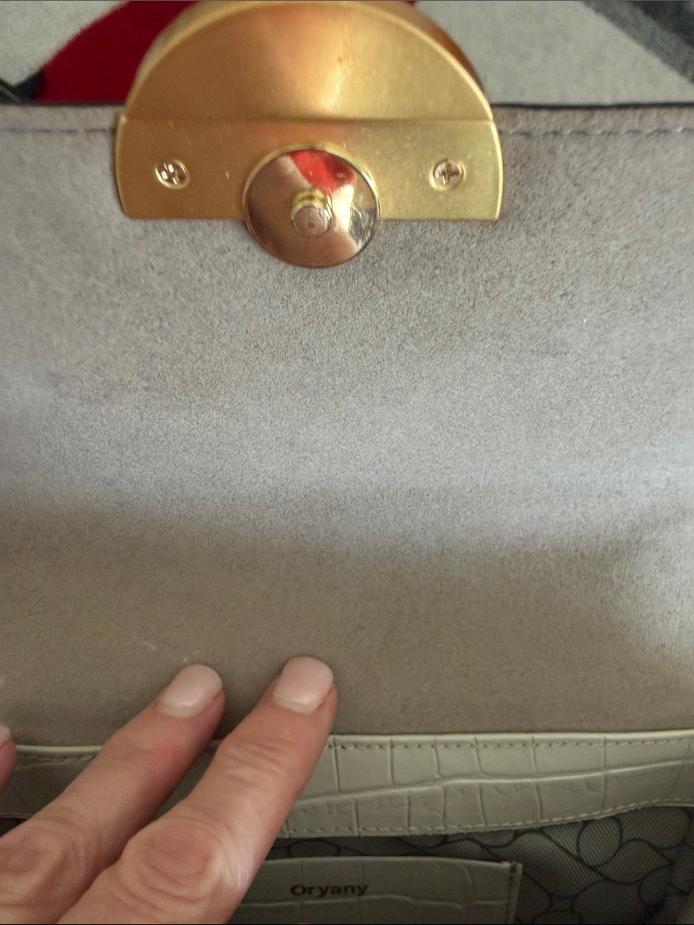 orYANY Cream Croc-Embossed Crossbody with Striped Strap & Gold Accent - Picture 8 of 11